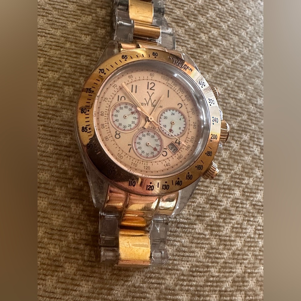 Rose gold look and clear plasteramic and stainless steel Toy Watch men or women